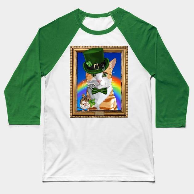 St Patricks Day Leprechaun Cat and Mouse Baseball T-Shirt by CarleahUnique